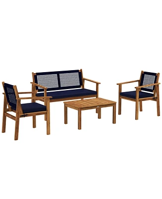 Outsunny 4pc Wood Outdoor Patio Furniture Set with Cushions,