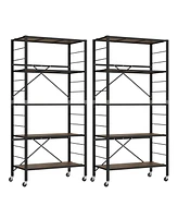 Sugift 5-Tier Foldable Shelving Unit with Detachable Wheels and Anti-Toppling System-Black