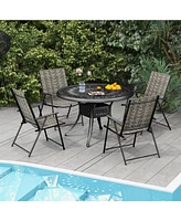 Sugift Set of 4 Patio Folding Chairs with Armrests and Portable Lawn Chairs for Garden Backyard-Gray