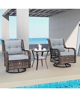 Sugift 3 Pieces Outdoor Swivel Rocker Set with Small Side Table
