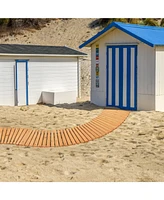 Sugift 7 Ft Wooden Garden Pathway Roll Out Curved Fir Wood Walkway with Anti-slip Surface