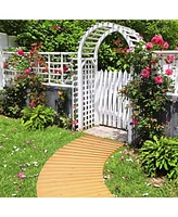 Sugift 7 Ft Wooden Garden Pathway Roll Out Curved Fir Wood Walkway with Anti-slip Surface