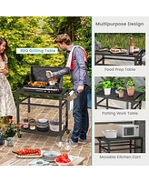 Sugift Double-Shelf Movable Bbq Cart with 4 Lockable Wheels