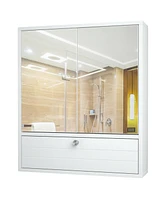 Sugift Double Door Wall-Mounted Bathroom Mirrored Medicine Cabinet-White