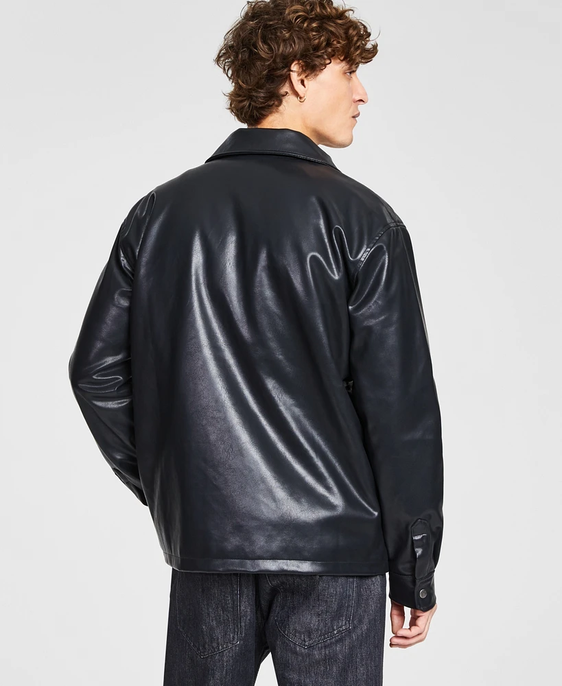 Tinsel Men's Zip Front Faux-Leather Shirt Jacket