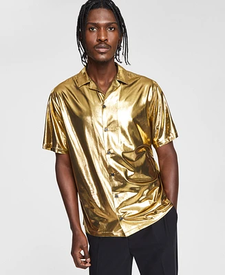 Tinsel Men's Metallic Short Sleeve Button-Front Camp Shirt