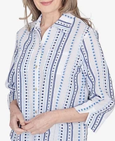 Alfred Dunner Petite Classics Jacquard Stripe Collared Button Down Top