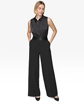 Karl Lagerfeld Paris Women's Satin-Waist Wide-Leg Pants