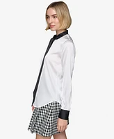 Karl Lagerfeld Paris Women's Tie-Neck Long-Sleeve Satin Blouse