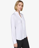 Karl Lagerfeld Paris Women's Button-Front Long-Sleeve Top