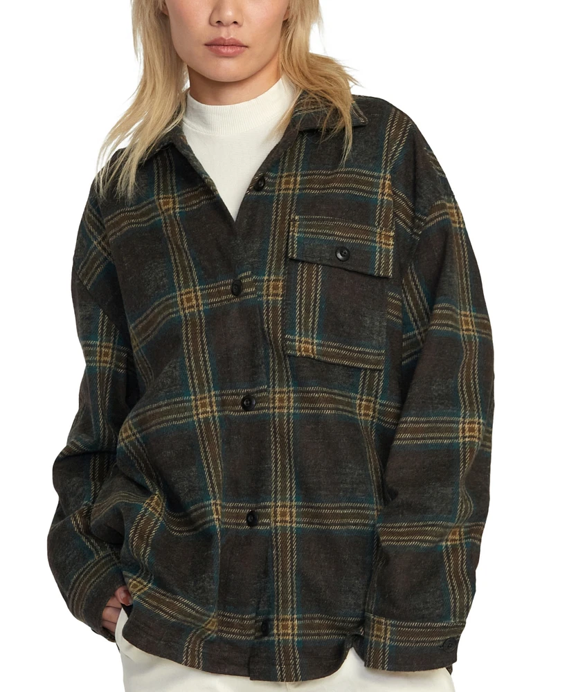 Rvca Juniors' Polar Birdie Plaid-Print Shirt Jacket