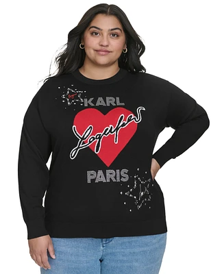 Karl Lagerfeld Paris Plus Beaded Heart Sweater, Created for Macy's