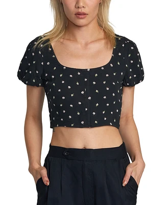 Rvca Juniors' Nova Cropped Puffed-Sleeve Top