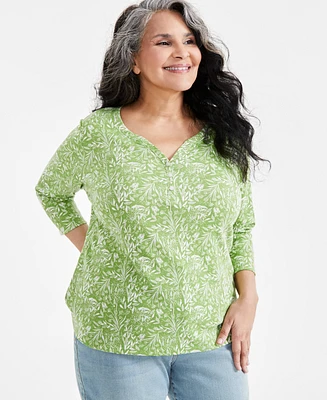 Style & Co Plus 3/4-Sleeve Henley Top, Created for Macy's