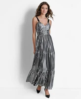 Dkny Women's Foil Plisse V-Neck Sleeveless Maxi Dress