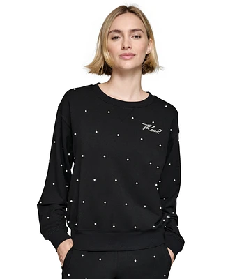 Karl Lagerfeld Paris Women's Faux-Pearl Embellished Crewneck Sweatshirt