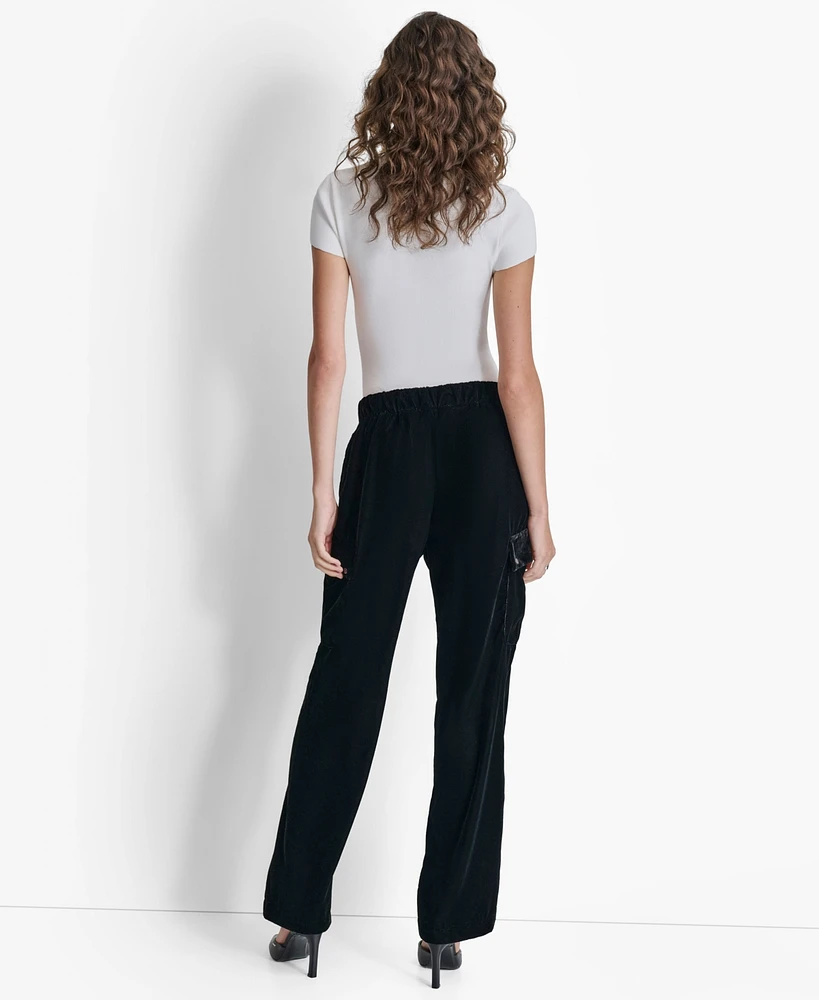 Dkny Women's High-Rise Wide-Leg Velvet Cargo Pants
