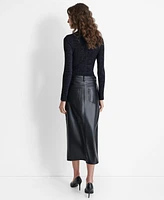 Dkny Women's Faux-Leather Midi Slit-Front Skirt