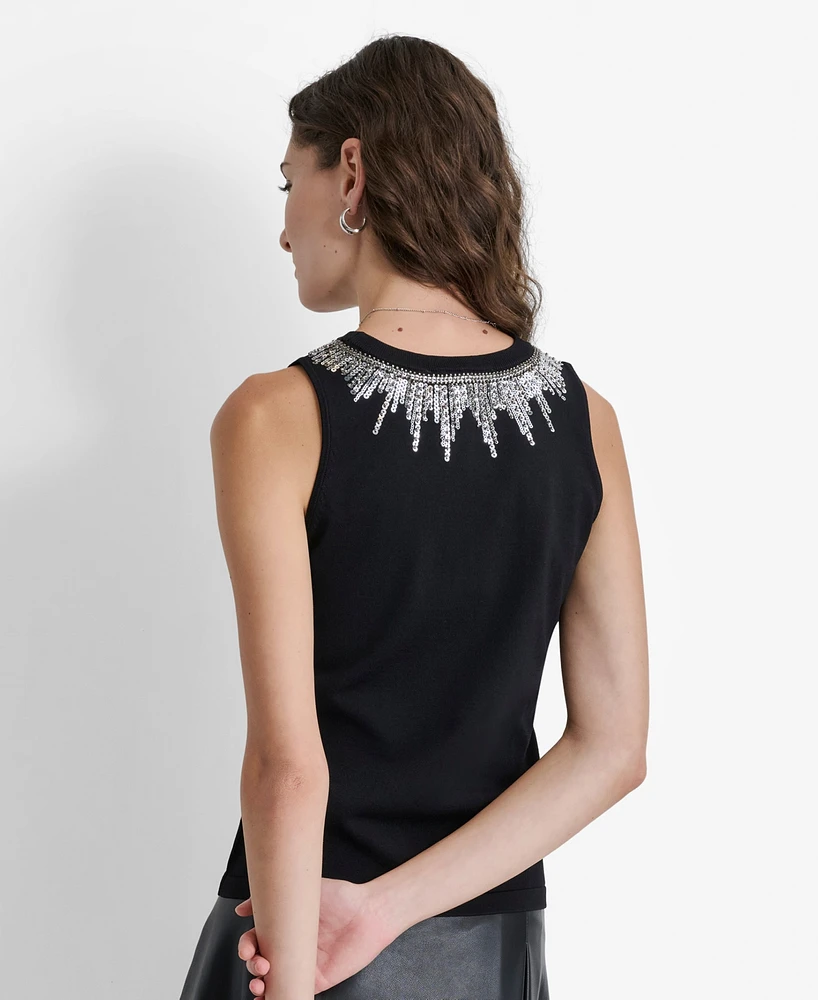 Dkny Women's Embellished-Neck Sleeveless Sweater