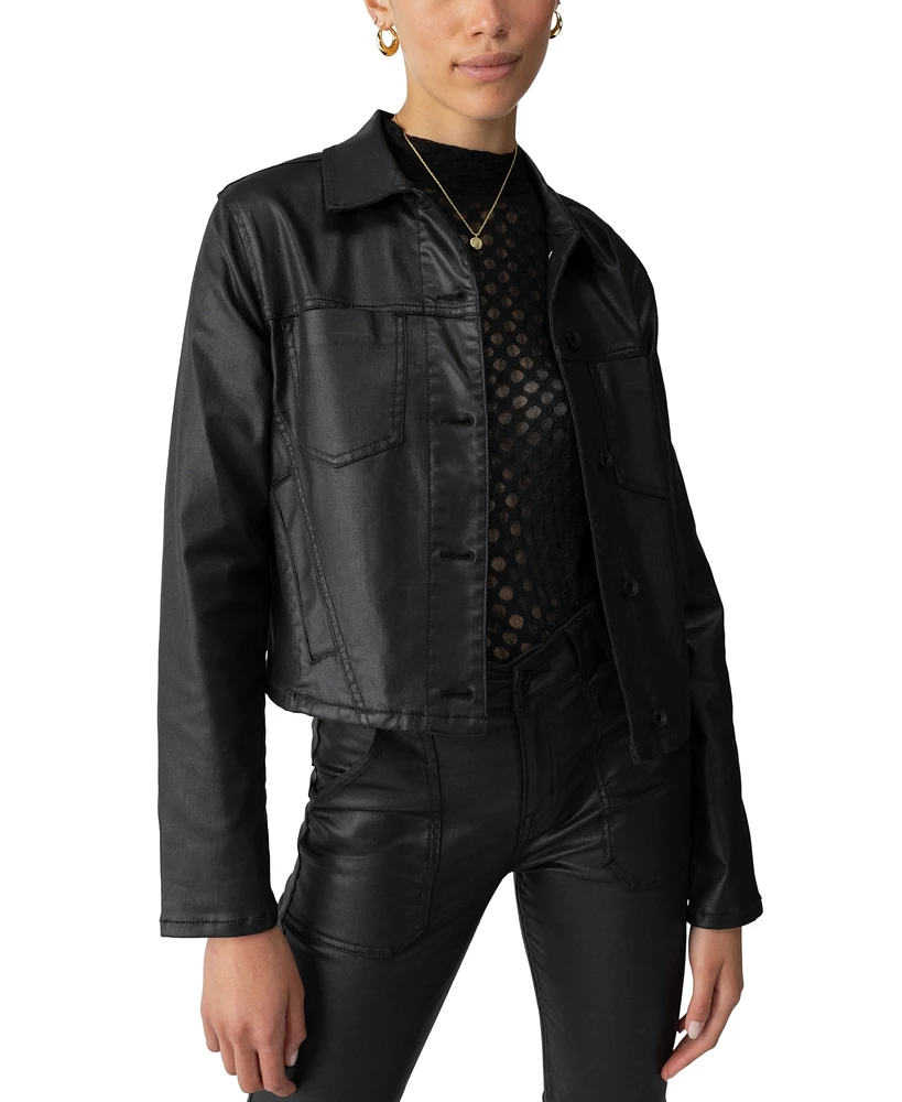 Sanctuary Women's Davidson Black-Coated Trucker Jacket