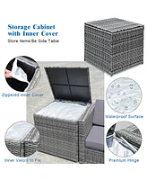 8 Pcs Wicker Sofa Rattan Furniture Set Patio Furniture w/ Storage Outdoor