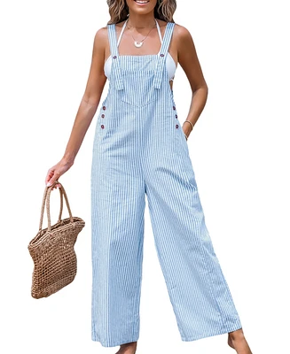 Cupshe Women's Blue Striped Square Neck Straight Leg Overalls