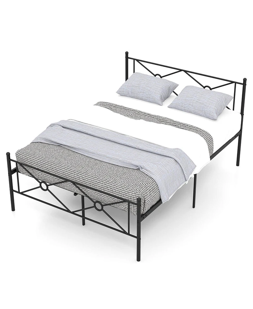 Gymax Queen Metal Platform Bed Frame w/ Headboard Mattress Foundation Black