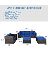 Costway 6PCS Patio Rattan Furniture Set Sectional Cushion Sofa Coffee Table Ottoman
