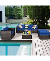 Costway 6PCS Patio Rattan Furniture Set Sectional Cushion Sofa Coffee Table Ottoman