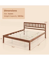 Sugift Queen Wood Bed Frame with Headboard and Slat Support-Queen