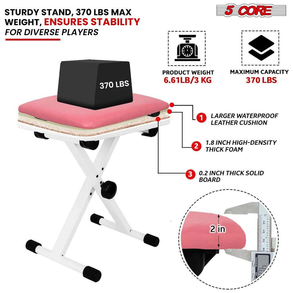 5 Core Keyboard Bench Pair X Style Piano Stool Thick Padded 12 to 18.5 inch Adjustable Keyboards Chair Pink Kbb 02 Pnk