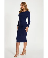 Quiz Women's Ity Ruched Detail Long Sleeve Midi Dress