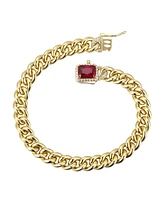 Rachel Glauber 14k Gold Plated with Colored Cubic Zirconia Halo Cluster Curb Chain Bracelet