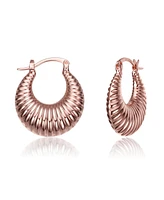 Rachel Glauber Seashell Long Hoop Earrings Set in White Gold Plated, 14k Gold Plated, or 18k Rose Gold Plated