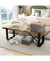 Sugift 60 Inch Entryway Bench Rustic Farmhouse Wooden Shoe Rack with Metal Frame