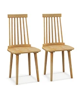 Sugift Windsor Dining Chairs Set of 2 with High Spindle Back and Natural Rubber Wood Legs