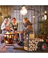 Sugift Firewood Log Cart Carrier with Wear-Resistant and Shockproof Rubber Wheels