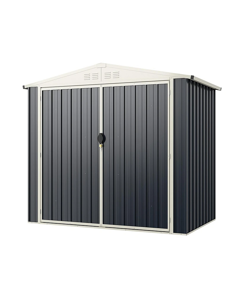 Sugift 7 x 4 Feet Metal Outdoor Storage Shed with Lockable Door