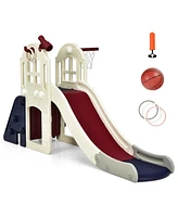 Costway 6-In-1 Large Slide for Kids Toddler Climber Playset w/ Basketball Hoop