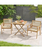 Vebreda 27.5 Inch Indonesia Teak Patio Bistro Table with Slatted Tabletop and Sturdy Wood Frame