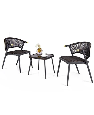 Vebreda 3 Pieces Patio Rattan Furniture Set for Backyard Poolside-Brown and Black