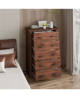 Sugift Tall Storage Dresser with 5 Pull-out Drawers for Bedroom Living Room-Gray