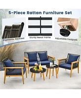 Vebreda 5 Piece Outdoor Conversation Set with 2 Coffee Tables for Backyard Poolside-Navy