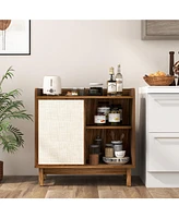 Sugift Rattan Buffet Sideboard Mid Century Floor Storage Cabinet with Sliding Door and Adjustable Shelves