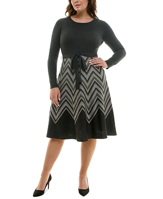 Taylor Plus Size Chevron Scoop-Neck Sweater Dress