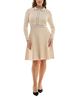 Taylor Plus Border-Trim Collared Sweater Dress