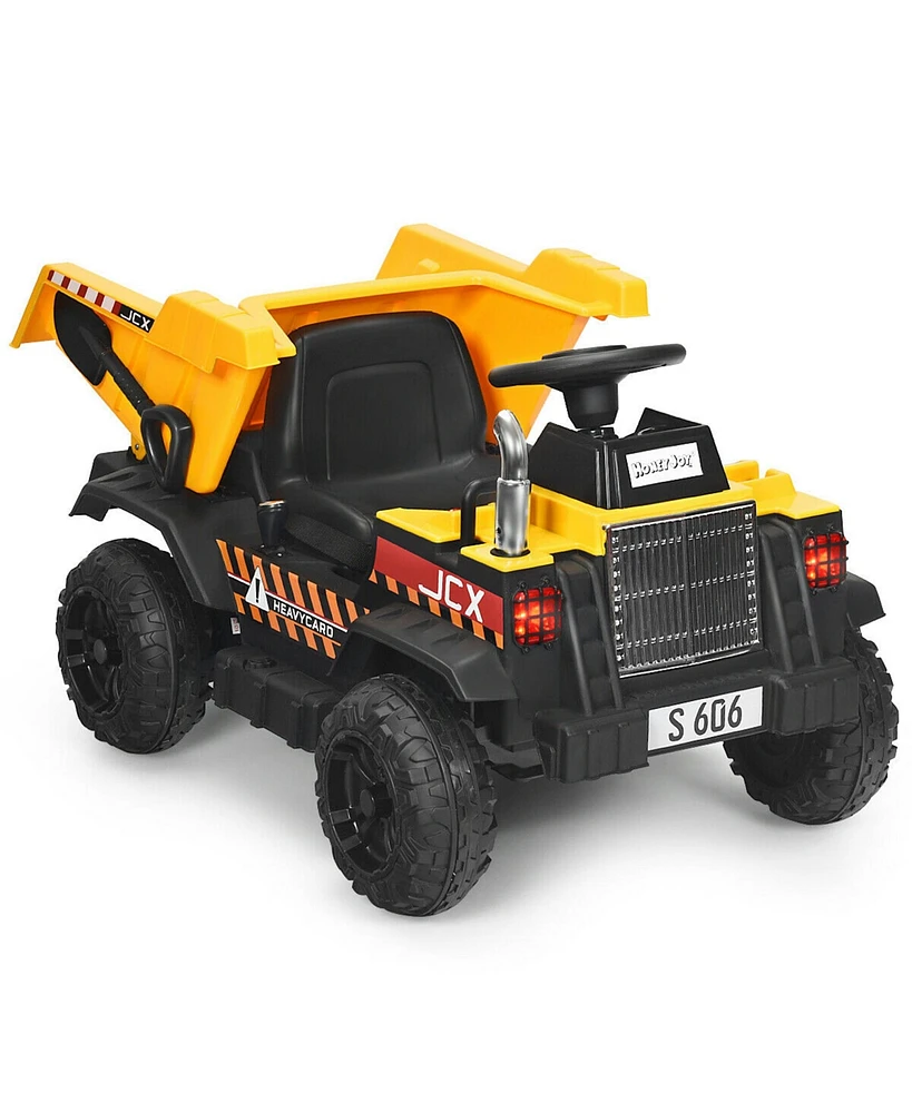 Gymax 12V Battery Kids Ride On Dump Truck Rc Construction Tractor w/ Electric Bucket