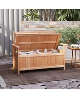 Sugift 48 Inch Patio Wood Storage Bench with Slatted Backrest