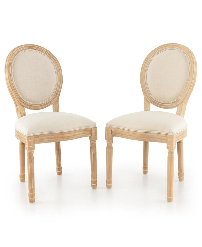 Sugift Rubber Wood Kitchen French Dining Chair Set of 2 with Sponge Padding and Round Backrest