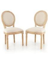 Sugift Rubber Wood Kitchen French Dining Chair Set of 2 with Sponge Padding and Round Backrest